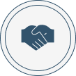 Handshake icon inside a circular frame.