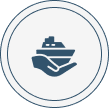 Hand holding a ship icon in circle.